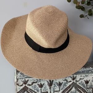 Charlie Paige Tan and Black Floppy Panama Hat